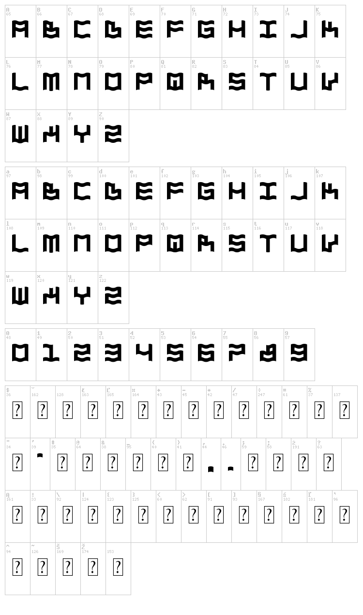 Zdyk Aquarius font map
